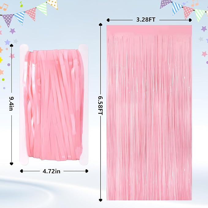 2Pack Pastel Pink Metallic Tinsel Foil Fringe Curtains, Pink
