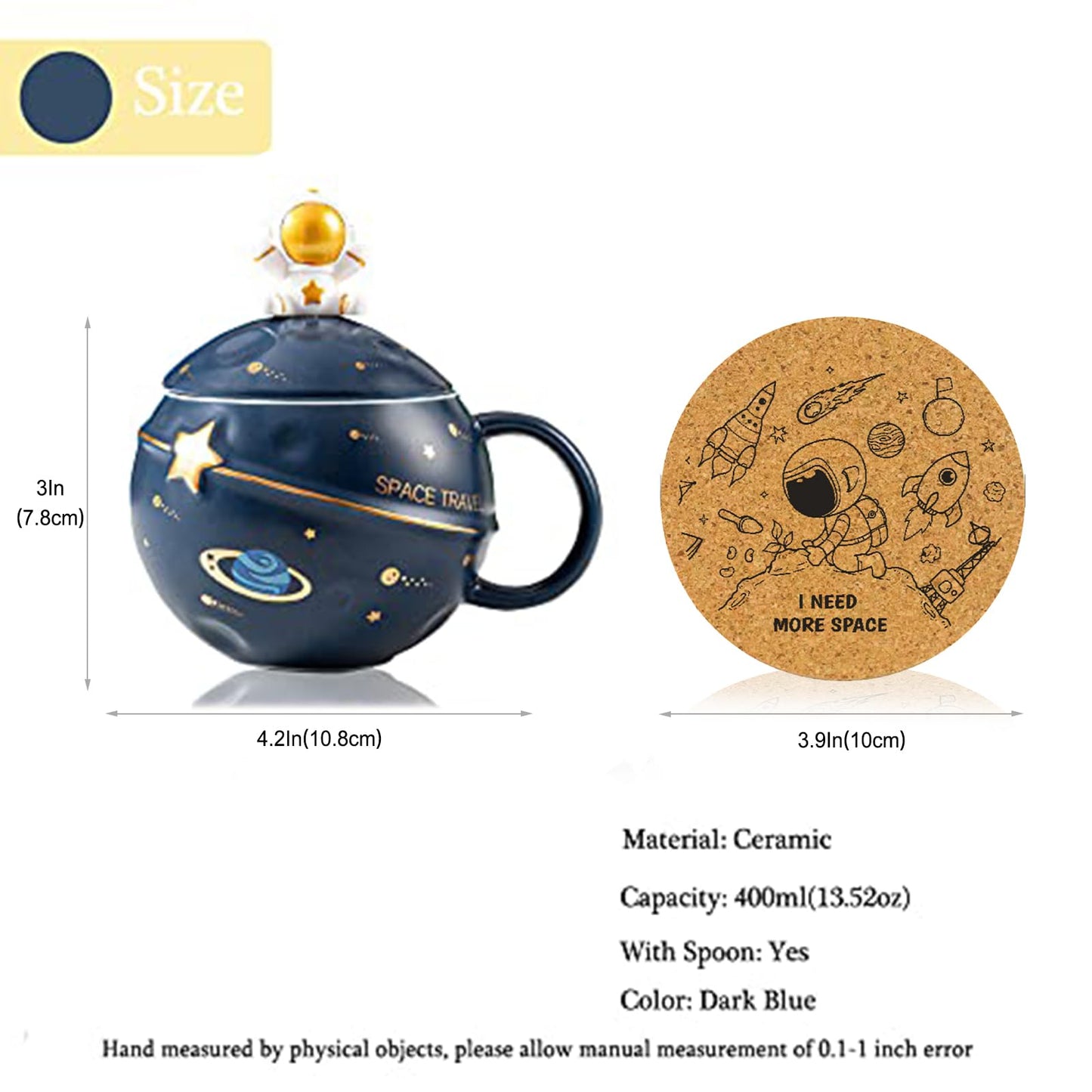 Yalucky Kawaii Astronaut Cup Space Embossed Planet Mug, Cute Ceramic