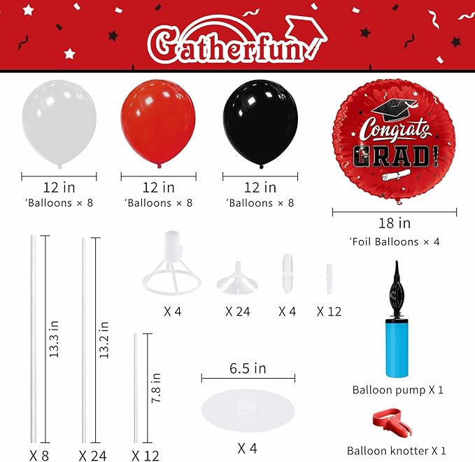 Graduation Decorations - 4 Set Balloon Stands, Class of 2026 Congrats