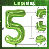 Green Number 5 Balloon for Girls Boys, 40 Inch Large Number 0-9 Foil