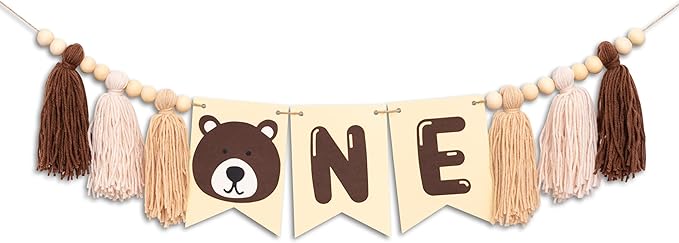 Bear One High Chair Banner Beary First Birthday Party Decorations