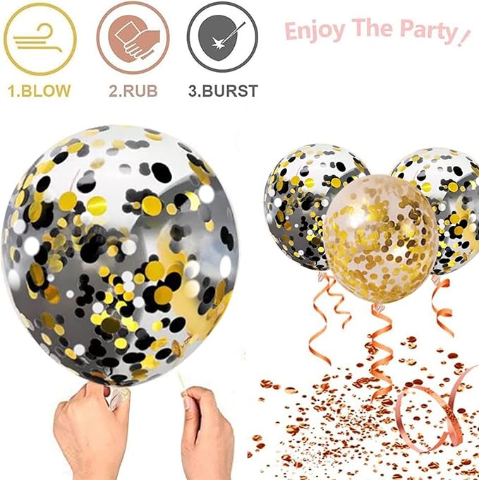 Zesliwy Black Gold Confetti Balloons 50 pack - 12 Inch Gold White and