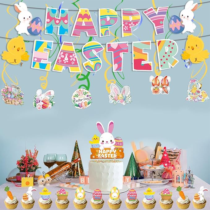 Easter Party Decorations Supplies Bunny Egg Garland Happy Banner
