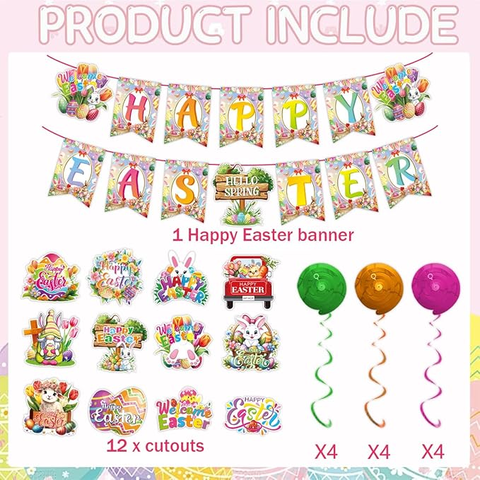 Easter Party Decorations Set Happy Easter Banner Bunny Egg Hanging