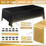 Breling 8 Pack New Year Black and Gold Disposable Plastic Tablecloths