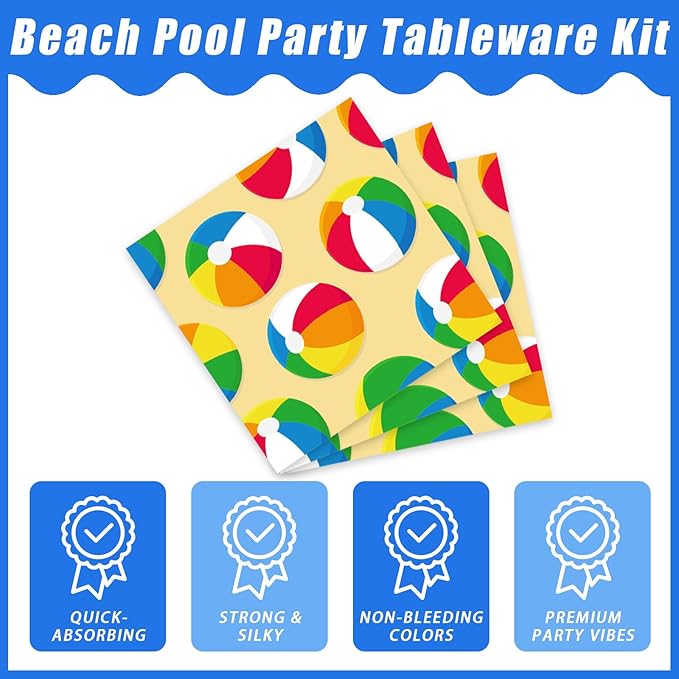 96 Pcs Summer Pool Beach Party Paper Plates Napkins Beach Pool Ball
