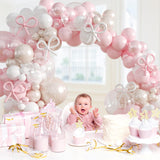 Pink Bow Balloon Arch Kit with Clear Light Pearl Pink and White