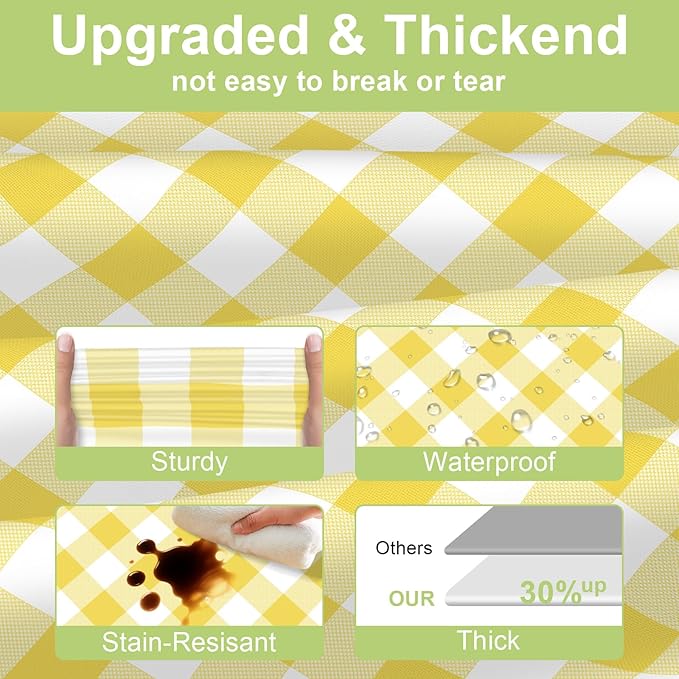 QIKSION Yellow Gingham Tablecloth Disposable 2 Pack, 54 x 108 Inch