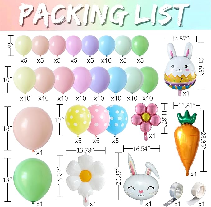 Pastel Easter Bunny Balloon Arch Kit 149Pcs Pastel Rainbow Balloon