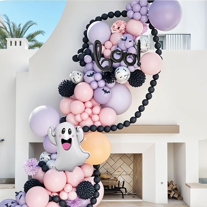 120 Pcs Pink and Black Balloon Arch Kit Scary Ghost Boo Halloween