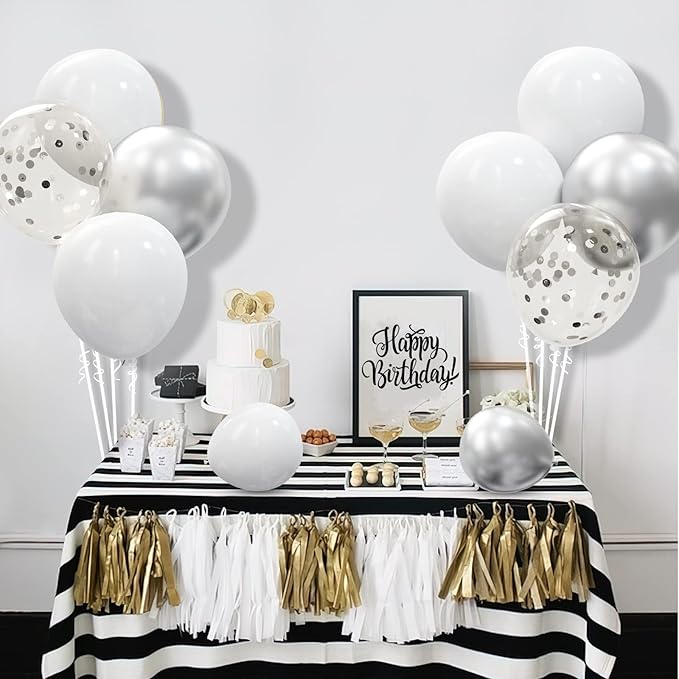 62pcs Party Decorations Balloons Kit - 12 Inches Silver White