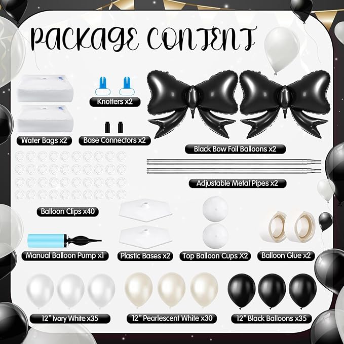 Kasyat 2 Sets Black Bow Balloon Column Stand Kit with 2 Black Bow