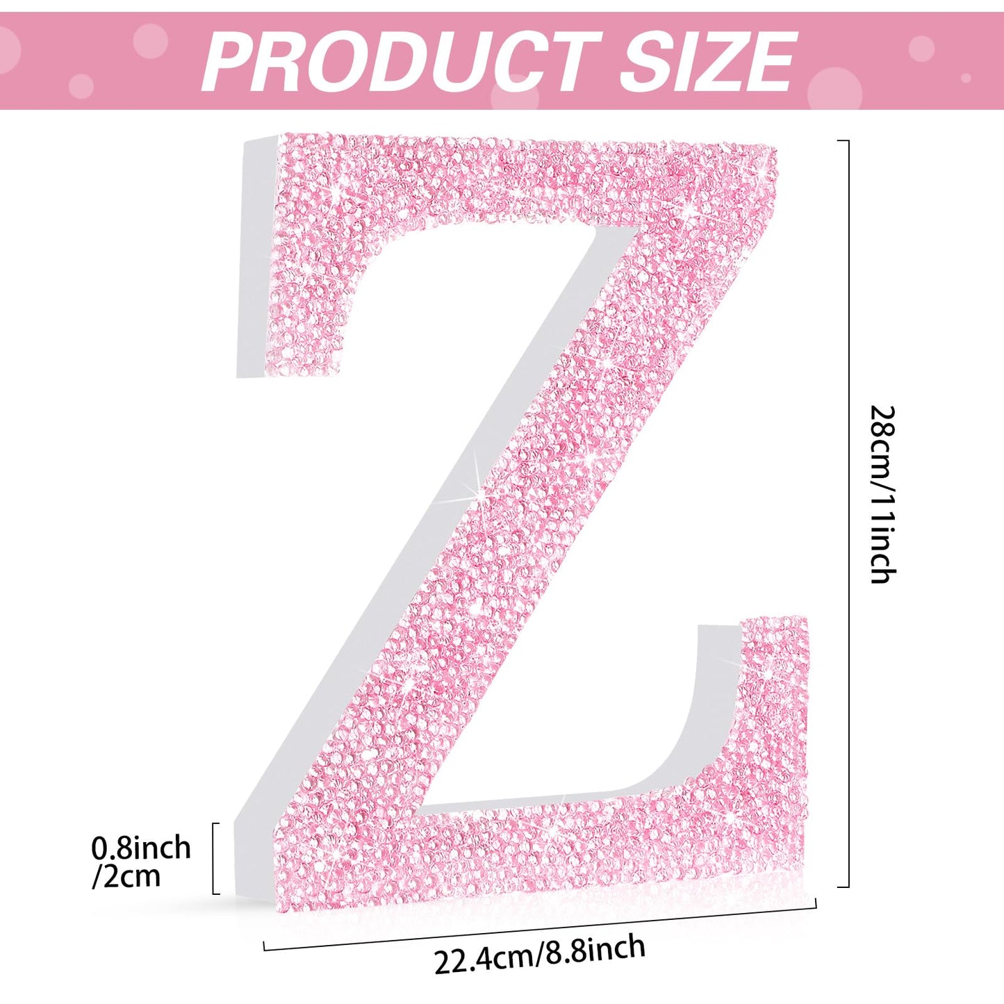 Qunclay Pink Crystal Diamond Letter Wall Decor, Glitter Wooden Bling