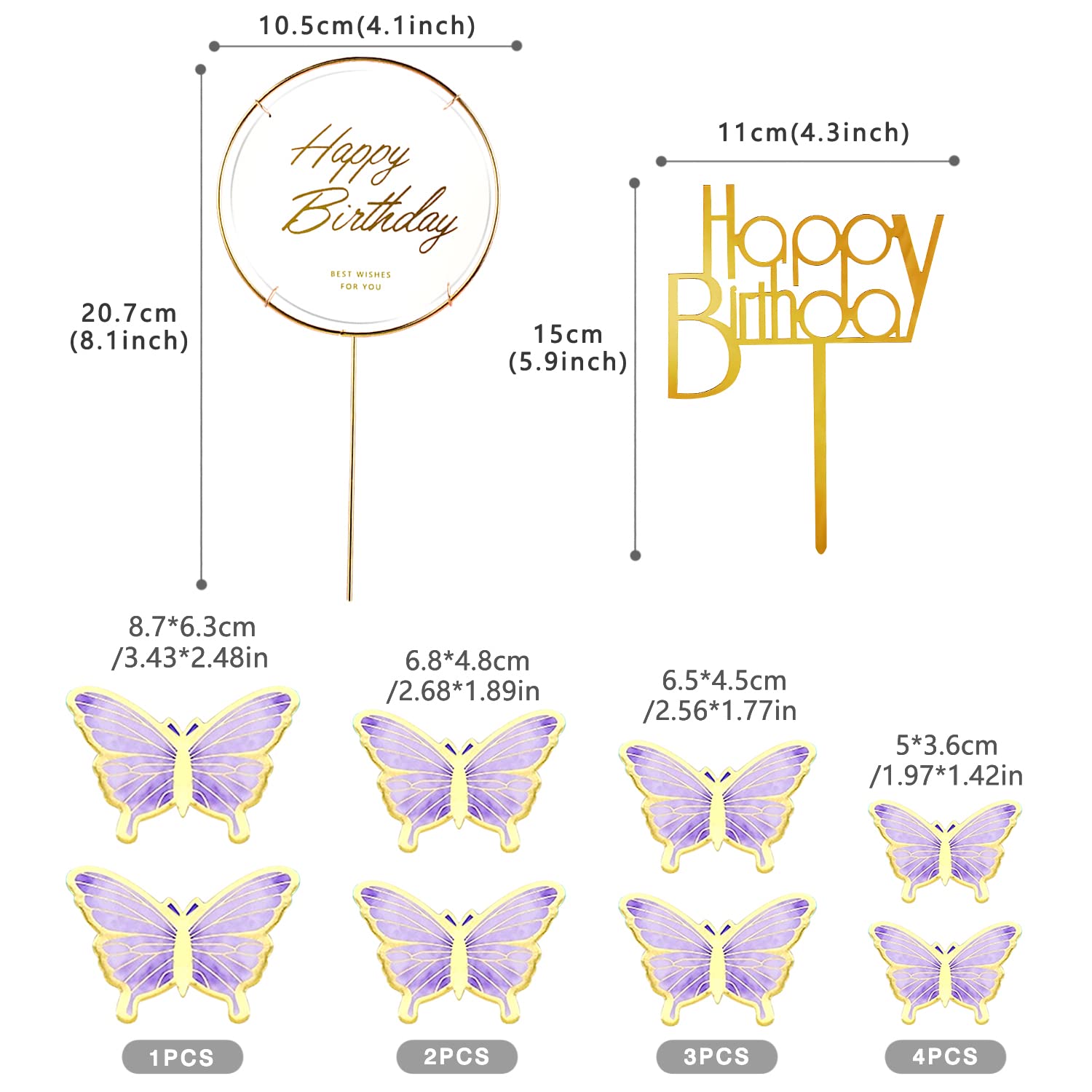 LANGPA 22-Pieces Butterfly Cake Decorations With Happy Birthday