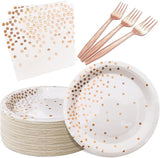 Serves 35 Guests White and Rose Gold Party Supplies,White and Rose