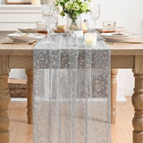 Artoid Mode Grey Gold Gauze Table Runner 120 Inch 10FT, Glitter