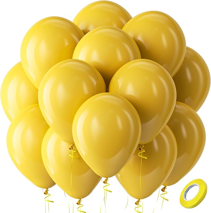 Bezente Mustard Yellow Latex Party Balloons - 100 Pack 12 inch Round