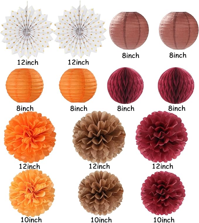 Fall Boho Baby Shower Party Decorations Streamers Lanterns 14pc