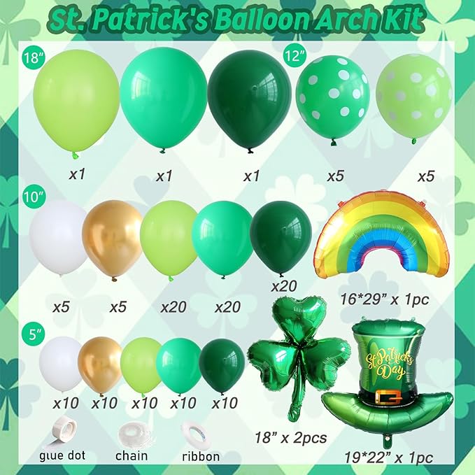 St Patrick's Day Balloon Garland Arch Kit Green Gold White Balloons
