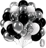 60pcs Black and Silver Balloons 12inch, Black and White Balloons with
