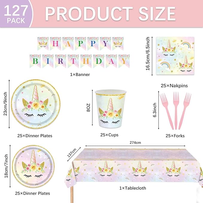 Unicorn Birthday Decorations for Girls Rainbow Pastel Theme with