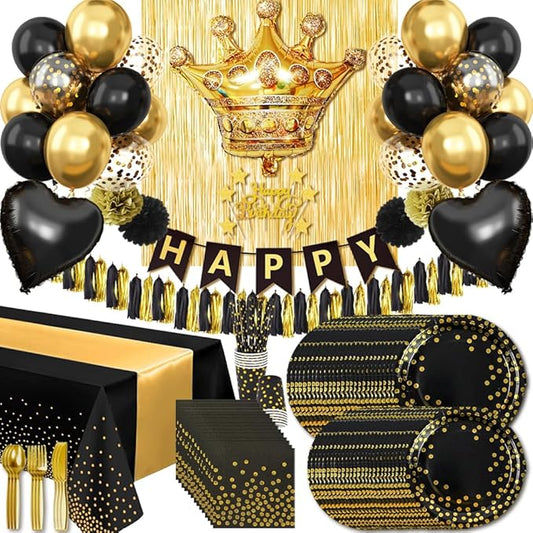 Gold and Black Party Decorations, 279Pcs Birthday Decorations Men