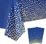 2 Packaging Blue and Gold Plastic Tablecloth, 54 inch x108 inch
