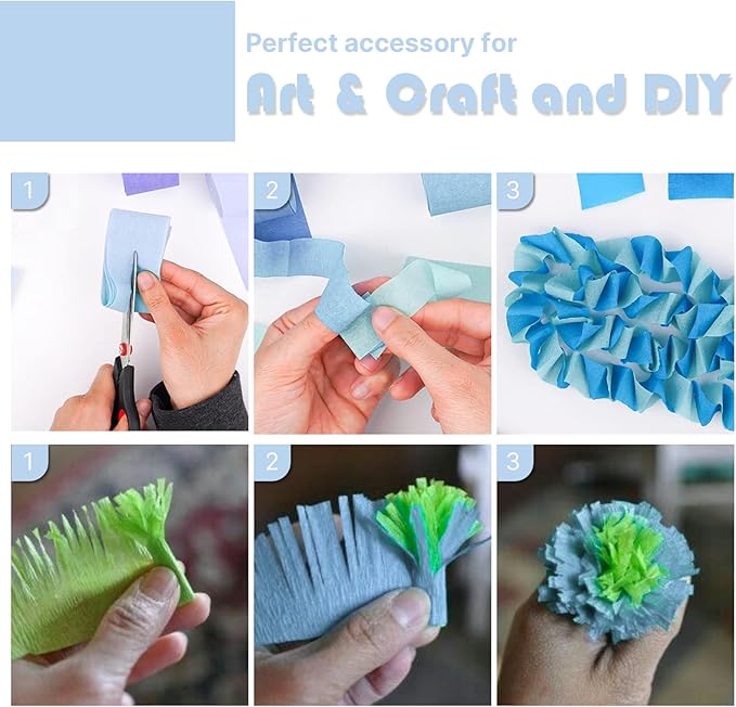 PartyWoo Light Blue Crepe Paper Streamers 4pcs 328ft Pack of Slate
