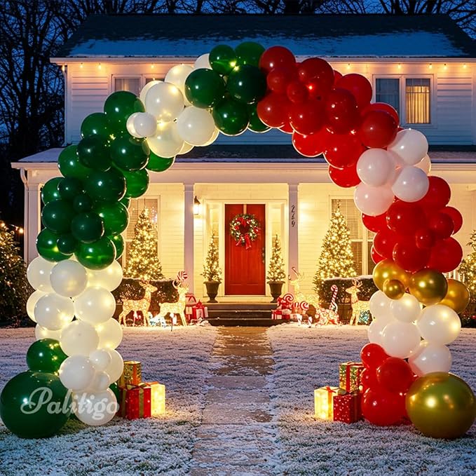 Christmas Balloon Arch Kit 140pcs Double Stuffed Green Red White &