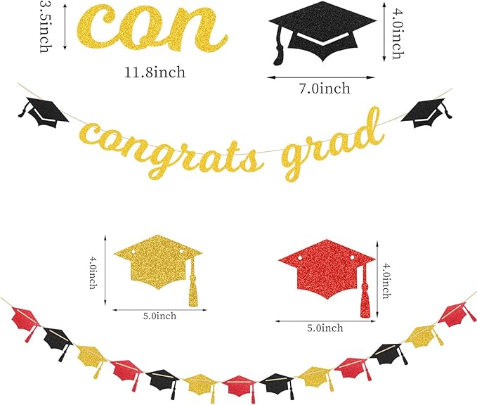 Red-Black Gold Party-Decorations Graduation Banner-Streamers - 18pcs