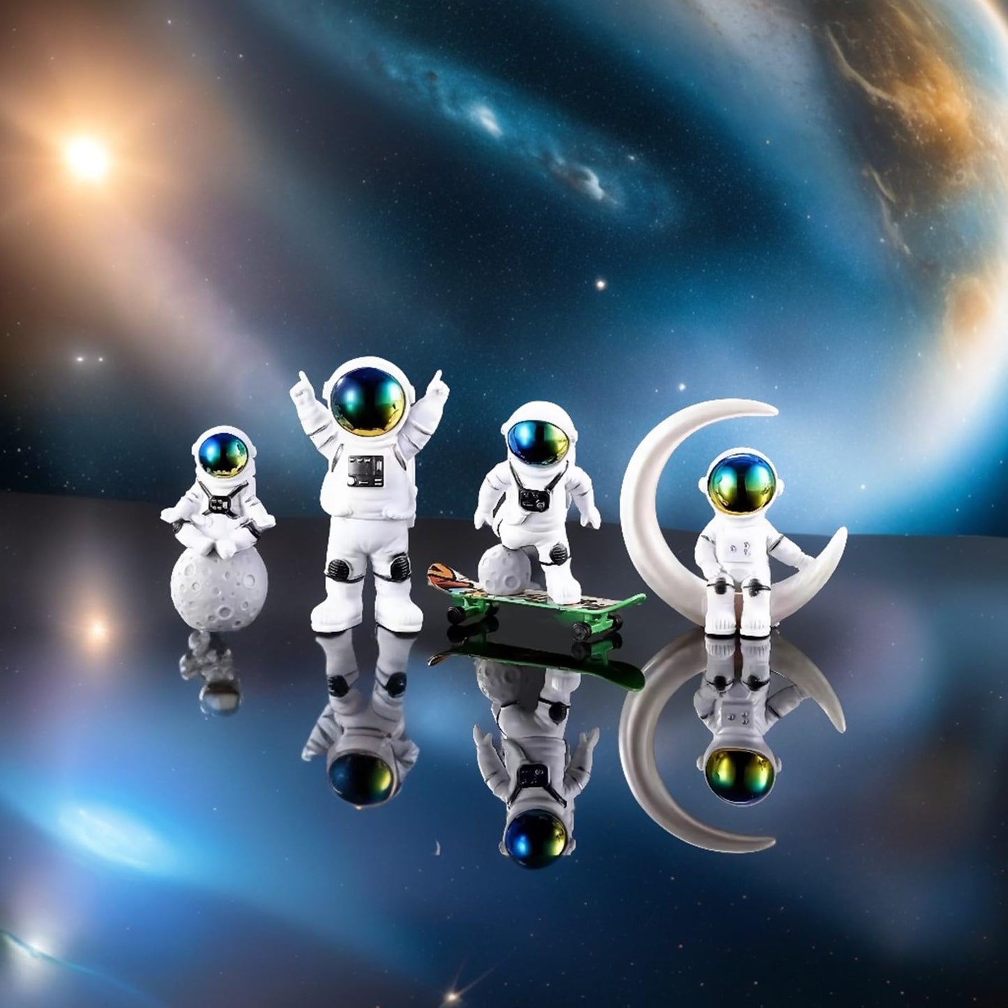 Ni-JASW Gradient Astronaut Statues Set of 4, Spaceman Figurines Space