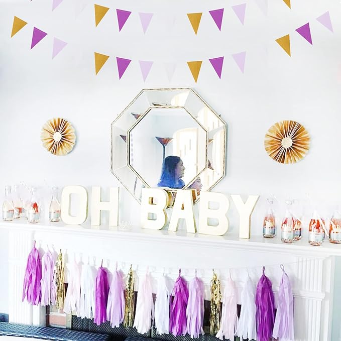Purple Gold Graduation Decorations 30pcs Kits Lavender White Paper