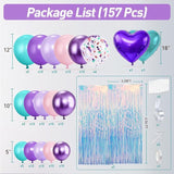 157Pcs Mermaid Balloons Garland Arch Kit with Fringe Curtain for