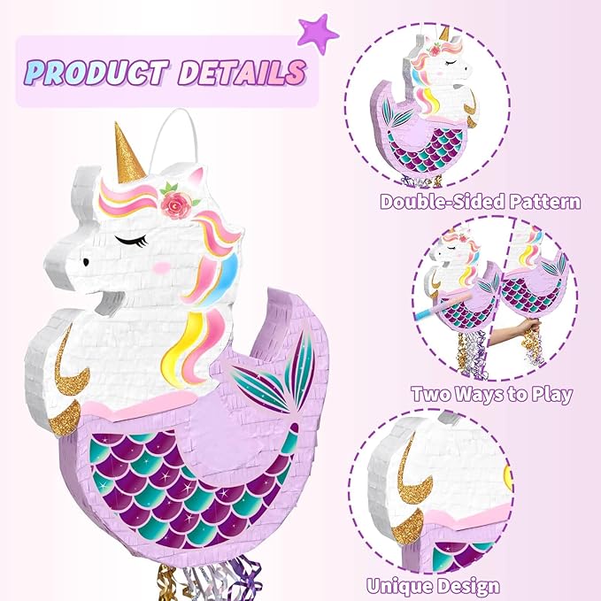WERNNSAI Unicorn Mermaid Piñata - Unicorn or Mermaid Party Supplies