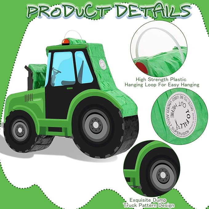 Construction Tractor Piñata with Blindfold and Bat Dump Truck