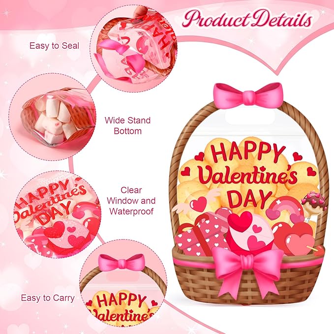 25 Pcs Valentine's Day Gift Bags Heart Basket Treat Bags with