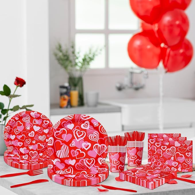 Valentines Day Party Tableware 144pcs Valentines Plates and Napkins