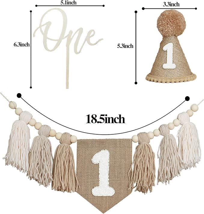 1st Birthday Decorations Boys High Chair Banner With One Cake Topper