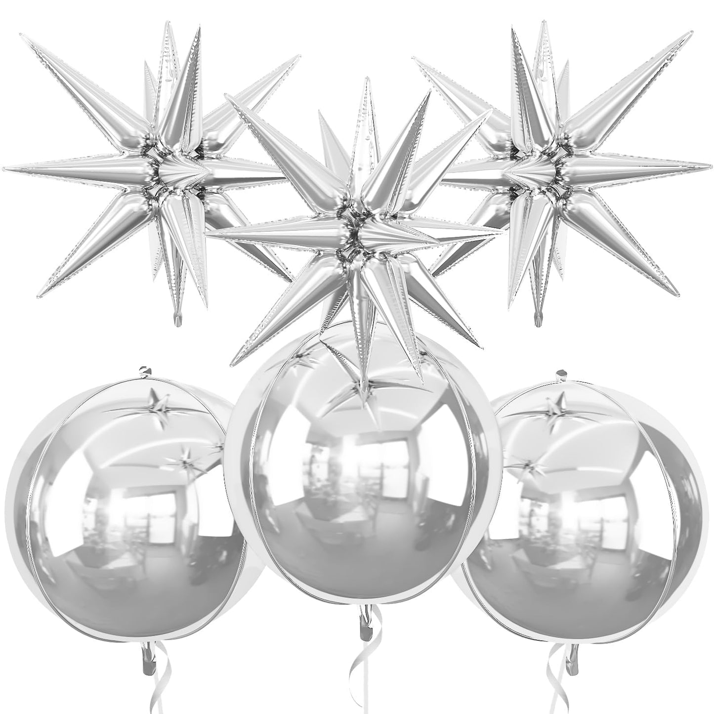 6Pcs Silver Foil Balloons,22Inch Metallic Silver 4D Round Ball Balloon