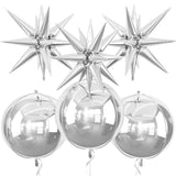 6Pcs Silver Foil Balloons,22Inch Metallic Silver 4D Round Ball Balloon
