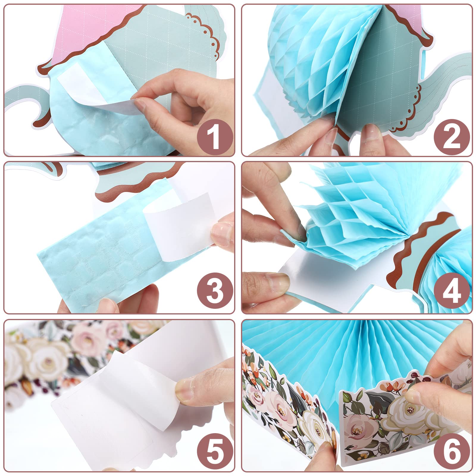 Wettarn 6 Pcs Floral Tea Party Decorations Princess Party Teapot