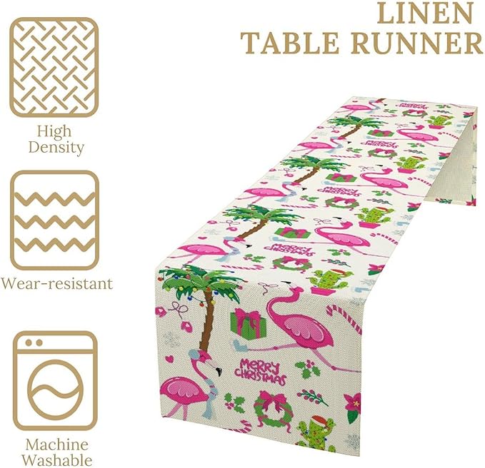 Summer Flamingo Table Runner, Cute July Christmas Flamingo Tropical