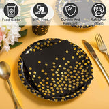 175 PCS Black and Gold Party Supplies,Gold Dot on Black Paper Plates
