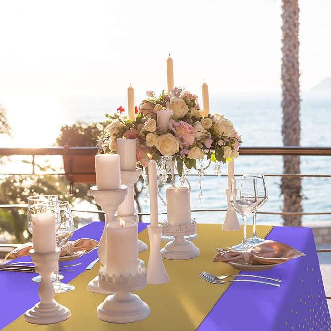 8Pack Disposable Plastic Tablecloths and Satin Table Runner Set