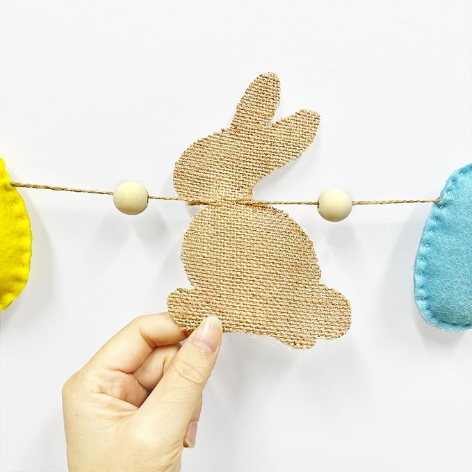 Easter Party Decorations Burlap Rabbit Bunny 3D Felt Egg with Wood
