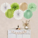 Olive Sage Green Boho Party Decorations Streamers Lanterns 14pcs