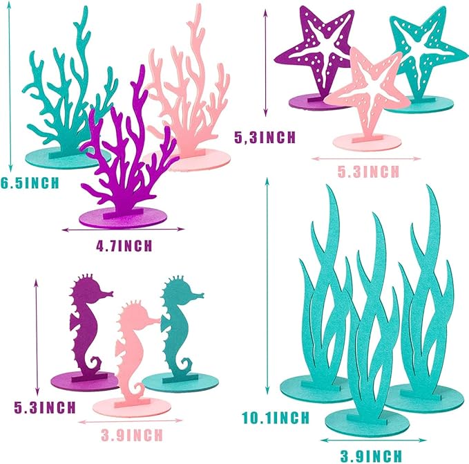 24 Pcs Mermaid Birthday Decorations Felt Table Centerpiece Under the