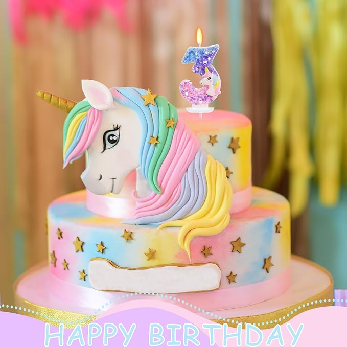 Unicorn Candle Number 3 Candle 3rd Birthday Decorations for Girls