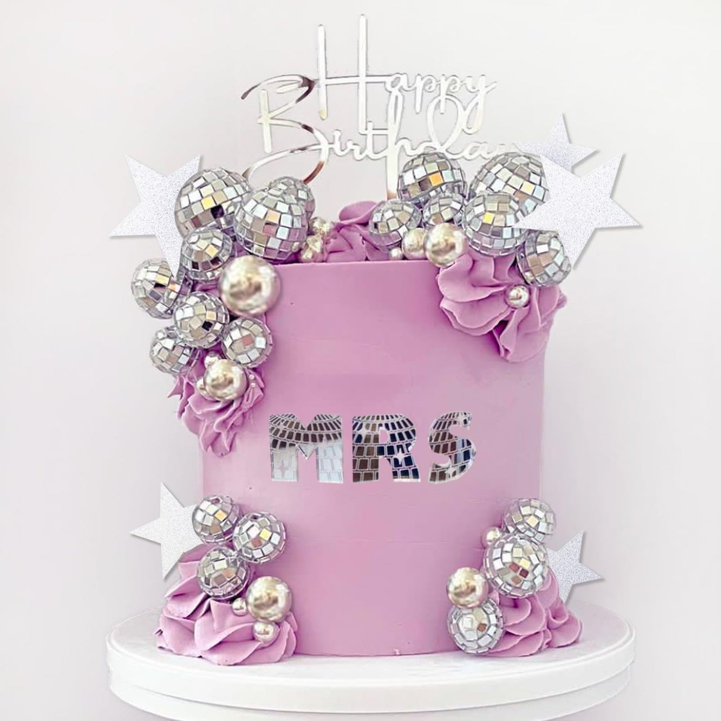 40Pcs Disco Ball Cake Toppers Silver Balls Cake Decorations with