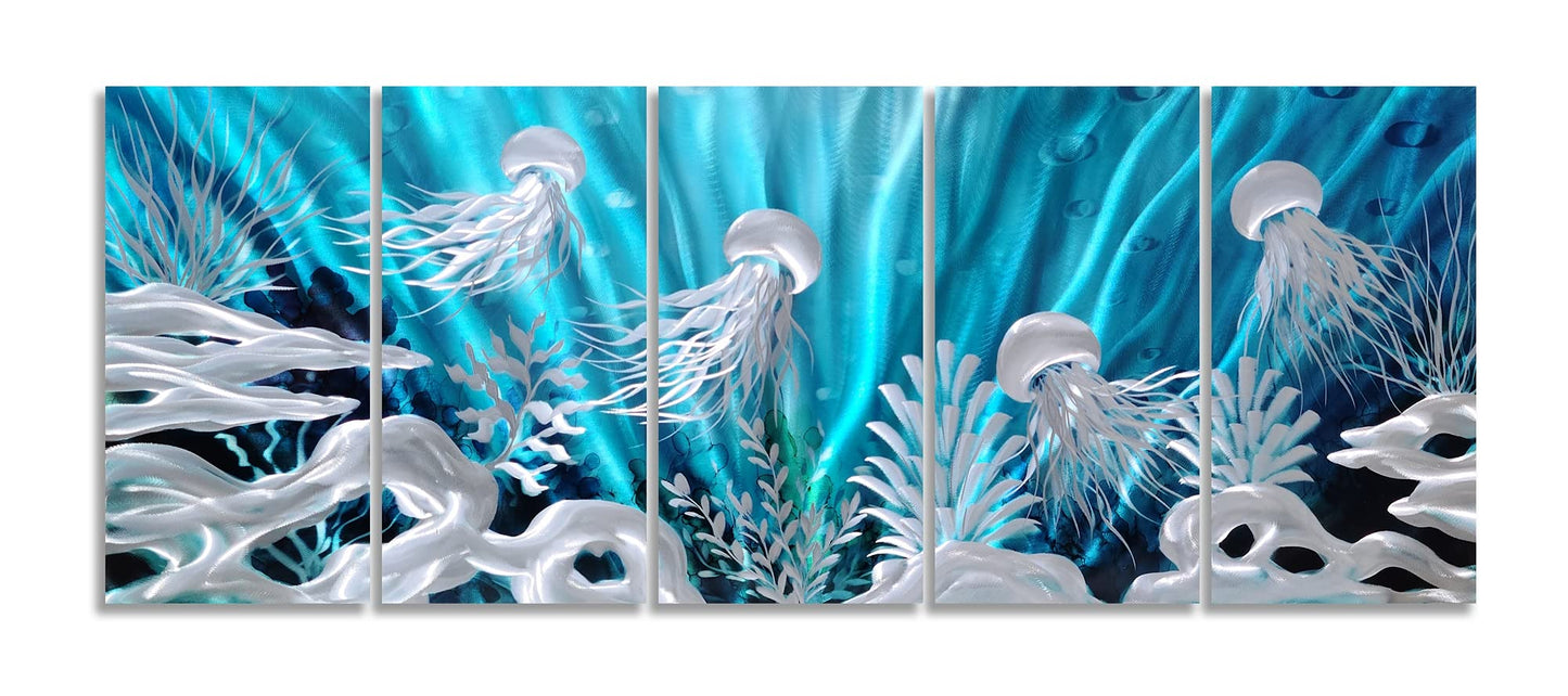 SYGALLERIER Jelly Fish Large Metal Wall Art Hand Grind Aluminum